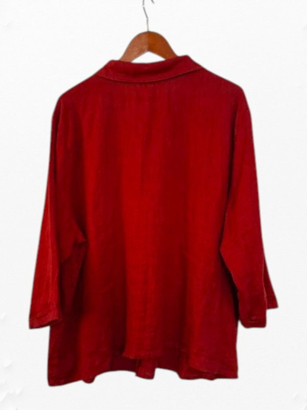 FLAX Red Linen Button Front Shirt Plus Size 2G Lagenlook Holiday Boho Tunic EUC - Picture 2 of 11